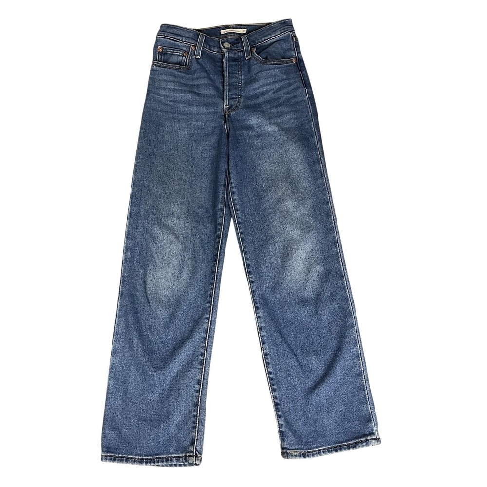 Levi Premium Ribcage Wide Leg Womens 24 Blue High Rise Denim Jeans Retro Boho